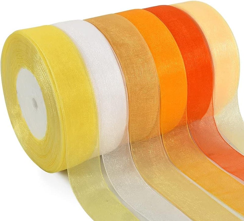 IMPRINT Sheer Chiffon Organza Ribbon, 6 Rolls of Different, 1" Width, 35 Metres/Roll - Image 1