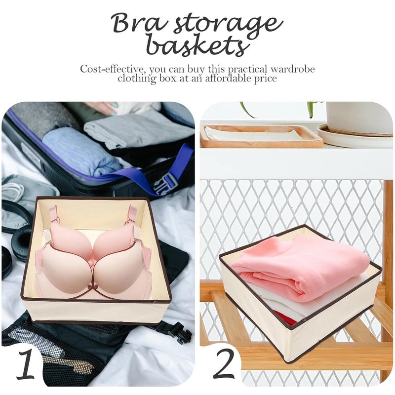 Evona Evona Foldable Wardrobe Closet Organizer for Clothes NonWoven Foldable Cloth Storage Box Multipurpose Storage Organizer For Clothes Underwear Bras Socks Ties Scarve Set of 6 Beige - Image 3