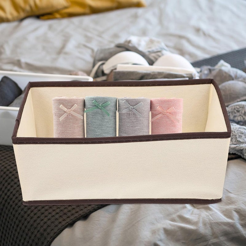 Evona Evona Foldable Wardrobe Closet Organizer for Clothes NonWoven Foldable Cloth Storage Box Multipurpose Storage Organizer For Clothes Underwear Bras Socks Ties Scarve Set of 6 Beige - Image 2