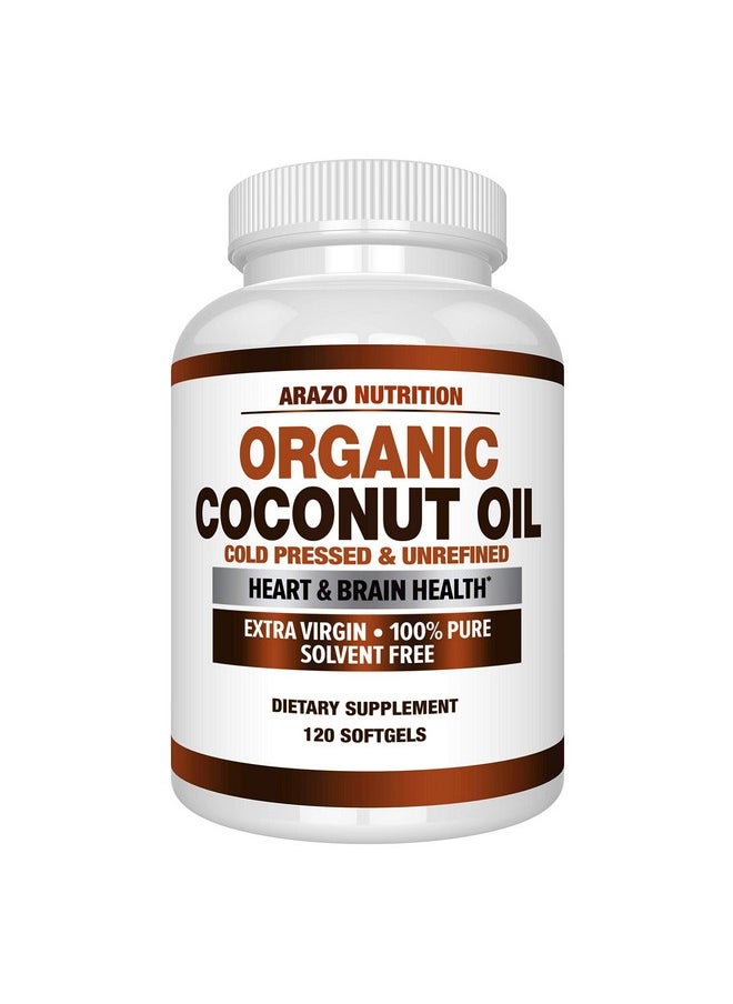 Arazo Nutrition Organic Coconut Oil 2000Mg 100% Extra Virgin Cold Pressed For Weight Support Skin Hair Nails 120 Softgel Capsules  - Image 1