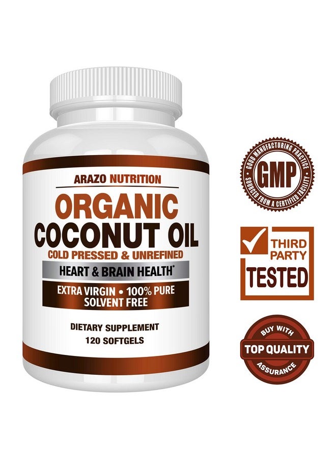 Arazo Nutrition Organic Coconut Oil 2000Mg 100% Extra Virgin Cold Pressed For Weight Support Skin Hair Nails 120 Softgel Capsules  - Image 3