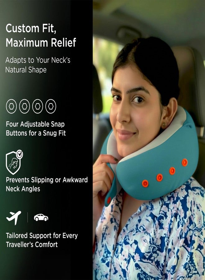 دي آر تراست وسادة السفر للرقبة Dr Trust USA Cocoon 395، توفر دعمًا مريحًا بزاوية 360 درجة للسيارة والطائرة والقطار، مصنوعة من إسفنج ميموري فوم مريح مع 4 أزرار قابلة للتعديل - أزرق - Image 4