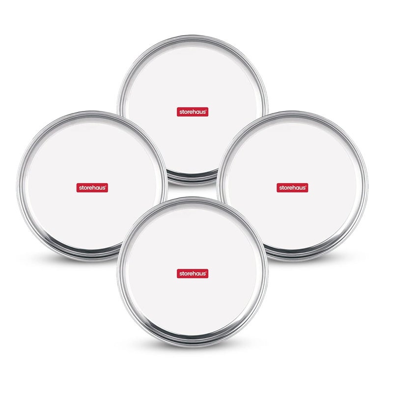 Storehaus Stainless Steel 4pc Thali Plate12 inch Kitchenware Set Ideal for Home Restaurants and Family Use Silver - Image 1
