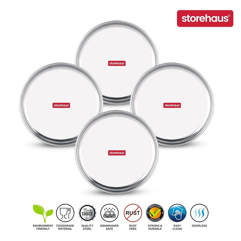 Storehaus Stainless Steel 4pc Thali Plate12 inch Kitchenware Set Ideal for Home Restaurants and Family Use Silver - Image 3