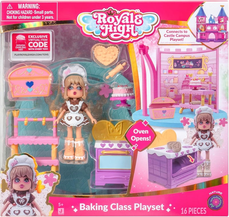 رويال هاي Jazwares Royale High Baking Class Playset - 1 دمية، 6 إكسسوارات - يناسب داخل مجموعة القلعة - رمز العنصر الافتراضي مضمن - الأعمار 5+ - Image 3