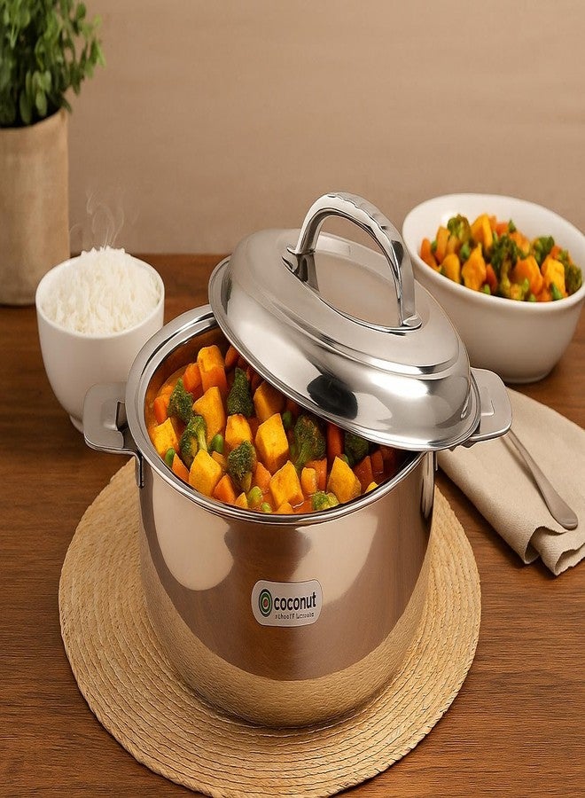 كوكونات طاجن جوز الهند من الفولاذ المقاوم للصدأ | جدار مزدوج مع غطاء فولاذي | يحافظ على الطعام ساخنًا وطازجًا لساعات | صندوق تقديم متين ومقاوم للصدأ | مثالي للشاباتي والأرز والكاري - وحدة واحدة - Image 2
