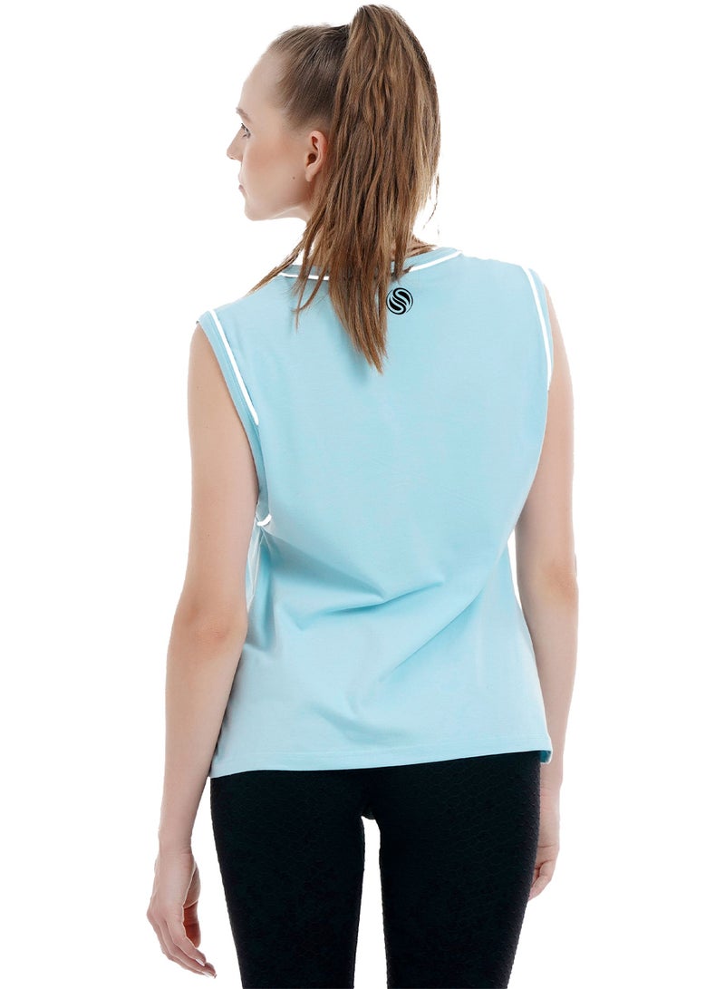 Selecta Now Ladies Sleeveless Cotton T-Shirt Sky Blue Breathable Contrast Piping Tank Top Soft Stretchable Women’s T Shirt  - Image 5