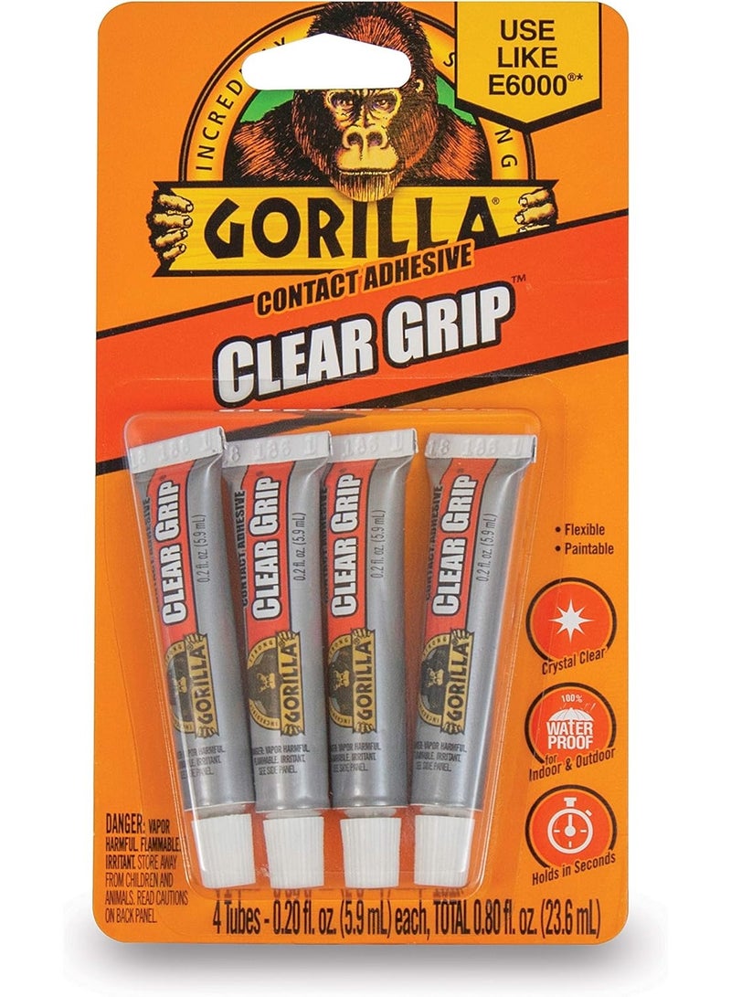Gorilla Clear Grip Contact Adhesive Minis, Waterproof, Four .2 Ounce Tubes, Clear, (Pack Of 1) - Image 1