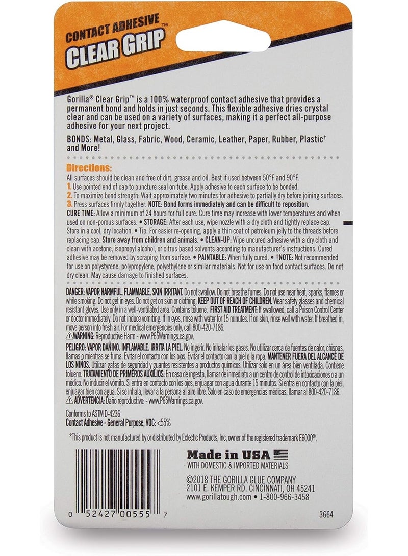 Gorilla Clear Grip Contact Adhesive Minis, Waterproof, Four .2 Ounce Tubes, Clear, (Pack Of 1) - Image 2