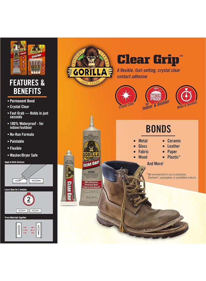 Gorilla Clear Grip Contact Adhesive Minis, Waterproof, Four .2 Ounce Tubes, Clear, (Pack Of 1) - Image 3