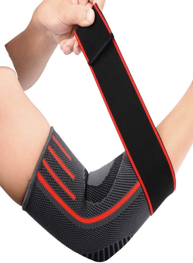keycraze Elbow Support for Gym with Strap - Elbow Brace for Men Women Workout | Elbow Compression Sleeves with Straps for Tendonitis Pain Relief, Tennis, Volleyball, Cricket - Elbow Band (Red, M) - Image 1