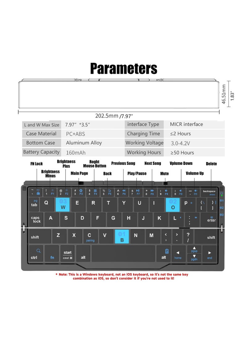 Generic - Portable Foldable Bluetooth Keyboard with Magnetic Stand, Lightweight Aluminum Alloy Mini Keyboard, Rechargeable Travel Keyboard for Tablets and Phones, Quiet and Compact Design. - Image 1