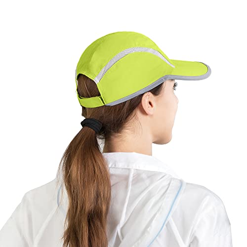 Connectyle Foldable Mesh Sun Cap Outdoor Sports Hat Breathable Sun Runner Cap with Reflective Trim Yellow Green - Image 3