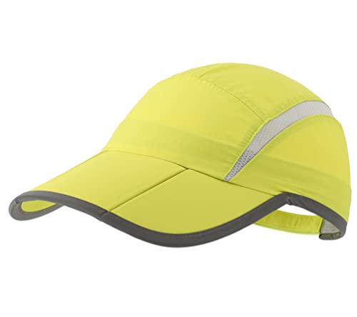 Connectyle Foldable Mesh Sun Cap Outdoor Sports Hat Breathable Sun Runner Cap with Reflective Trim Yellow Green - Image 1