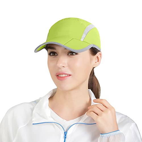Connectyle Foldable Mesh Sun Cap Outdoor Sports Hat Breathable Sun Runner Cap with Reflective Trim Yellow Green - Image 2