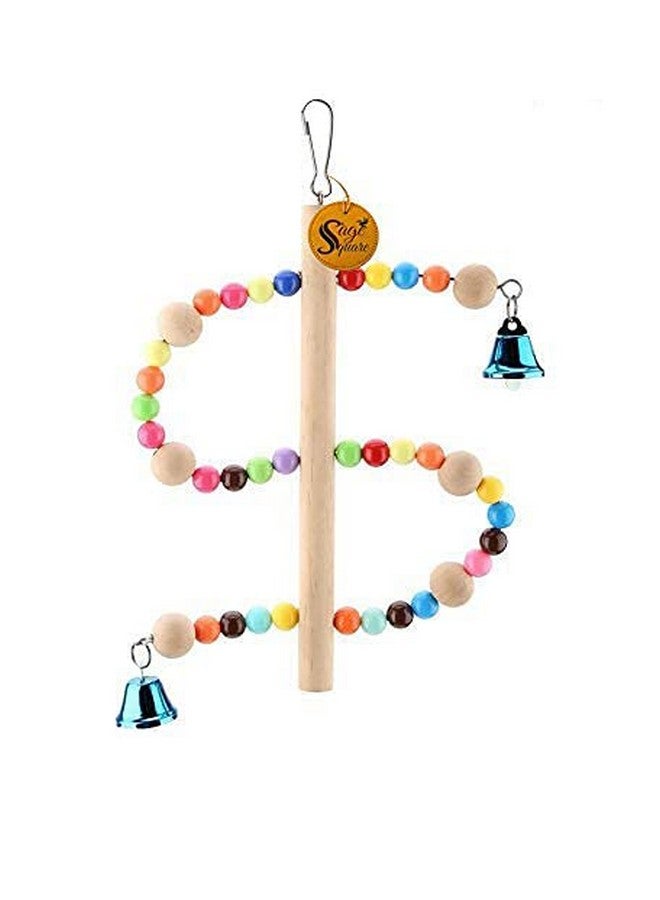 Sage Square Set Of 2 Playful Natural Wooden Bead Swing Toy For Parrot, Budgies, Cockatiel, Lovebird, Budgerigar, Sun Conure, Finch, African Grey, Canary, Cockatoo, Macaw Birds - Image 1