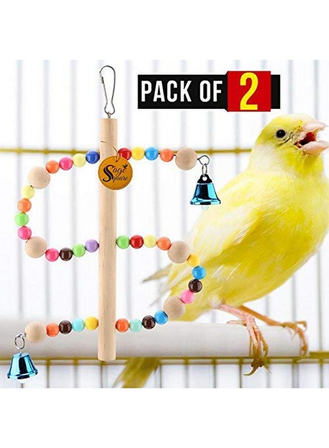 Sage Square Set Of 2 Playful Natural Wooden Bead Swing Toy For Parrot, Budgies, Cockatiel, Lovebird, Budgerigar, Sun Conure, Finch, African Grey, Canary, Cockatoo, Macaw Birds - Image 2