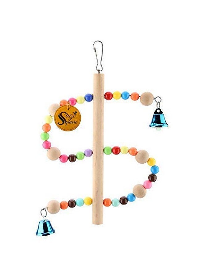 Sage Square Set Of 2 Playful Natural Wooden Bead Swing Toy For Parrot, Budgies, Cockatiel, Lovebird, Budgerigar, Sun Conure, Finch, African Grey, Canary, Cockatoo, Macaw Birds - Image 3