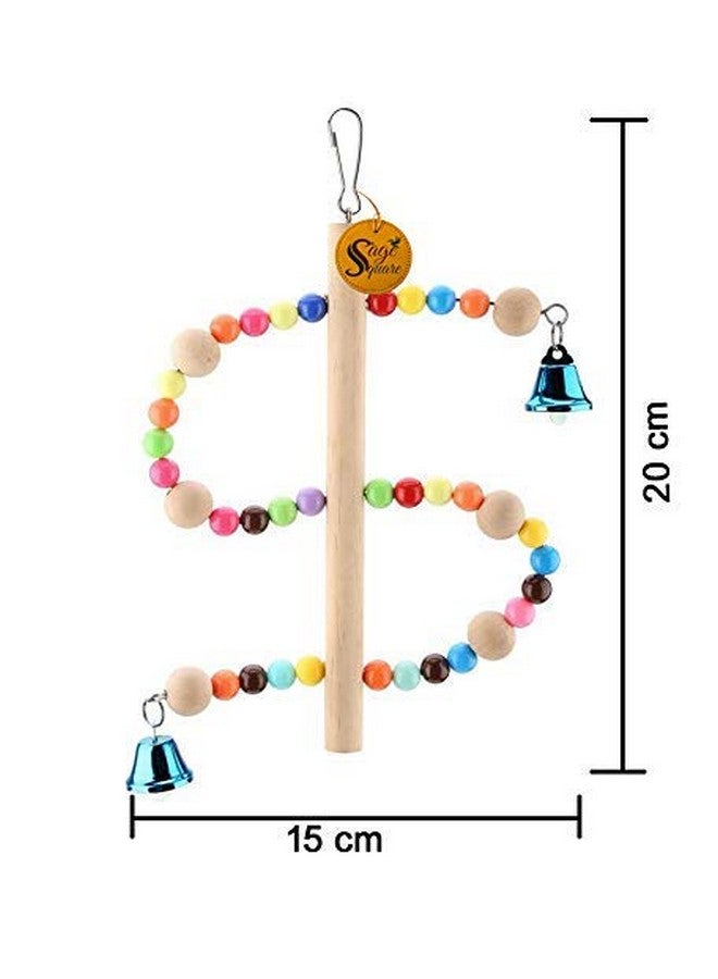 Sage Square Set Of 2 Playful Natural Wooden Bead Swing Toy For Parrot, Budgies, Cockatiel, Lovebird, Budgerigar, Sun Conure, Finch, African Grey, Canary, Cockatoo, Macaw Birds - Image 4