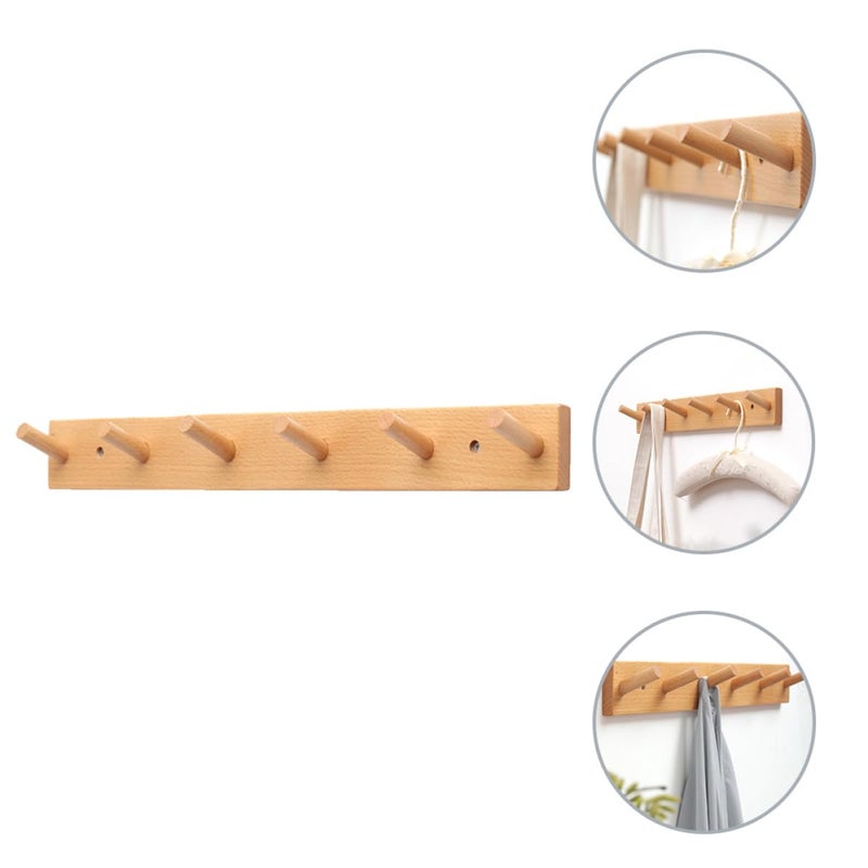 Solid Wood Wall Mounted Coat Hat Hooks 6 Pack No Drill Adhesive Organizer Natural - Image 4