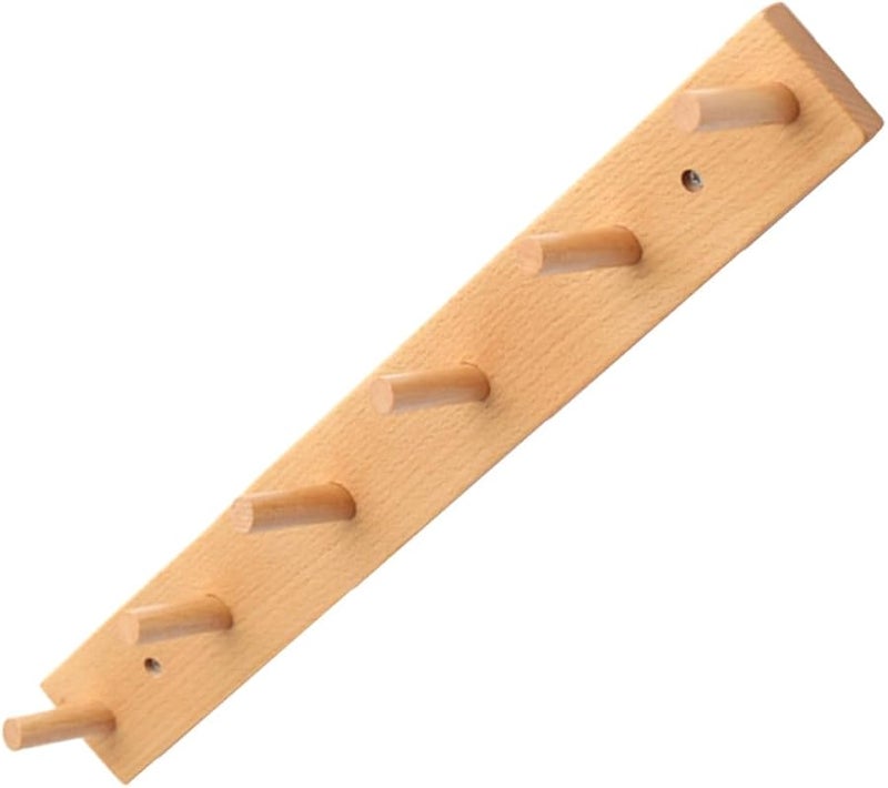 Solid Wood Wall Mounted Coat Hat Hooks 6 Pack No Drill Adhesive Organizer Natural - Image 1