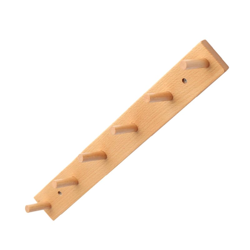 Solid Wood Wall Mounted Coat Hat Hooks 6 Pack No Drill Adhesive Organizer Natural - Image 2