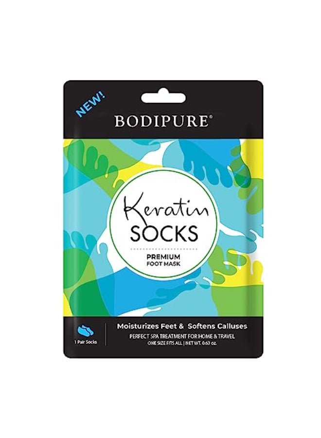 Bodipure Premium Foot Mask Keratin Socks At Home Spa Moisturizer Socks for Dry Cracked Feet Callus Heel Softening EasytoUse Pedicure Foot Repair Chemicalfree Feet Treatment 1 Pair - Image 1