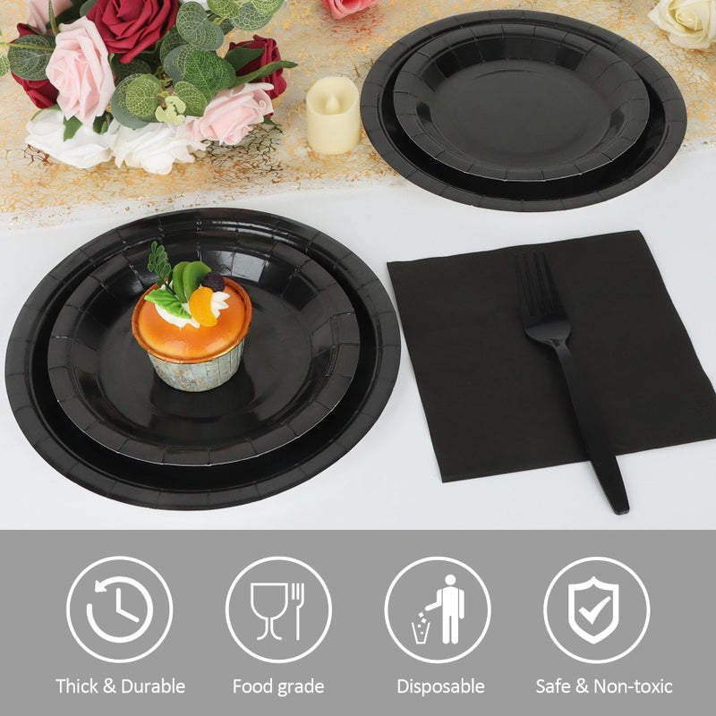 CENLBJ Black Paper Plates And Napkins  Disposable Black Party Plate Include 7&9Inch Plates Cups Napkins Forks Party Supplies For Fathers Day  Graduations  Retirement  Birthday  Halloween For 25 Guests - Image 3