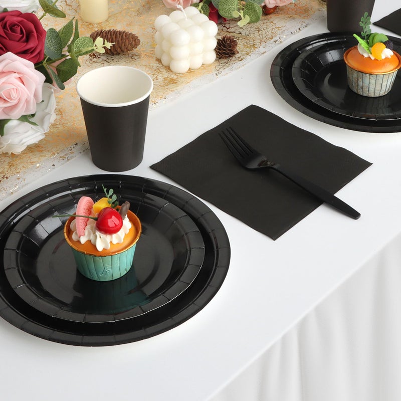 CENLBJ Black Paper Plates And Napkins  Disposable Black Party Plate Include 7&9Inch Plates Cups Napkins Forks Party Supplies For Fathers Day  Graduations  Retirement  Birthday  Halloween For 25 Guests - Image 5