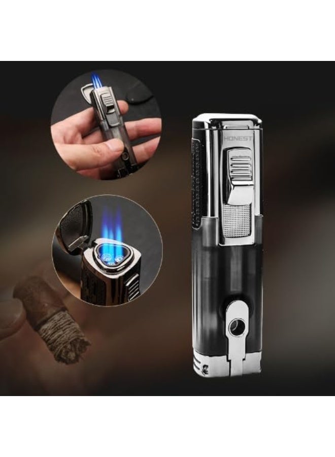 Honest Windproof Jet Lighter, Triple Jet 3 Flame, Compact Pocket Size, Refillable, Adjustable Flame Lighter For Outdoor, BBQ, Lighter for Cigar, Bukhoor, Oud (Without Gas) - Image 5