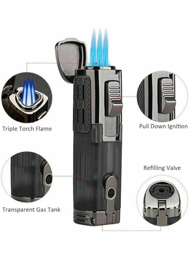 Honest Windproof Jet Lighter, Triple Jet 3 Flame, Compact Pocket Size, Refillable, Adjustable Flame Lighter For Outdoor, BBQ, Lighter for Cigar, Bukhoor, Oud (Without Gas) - Image 3