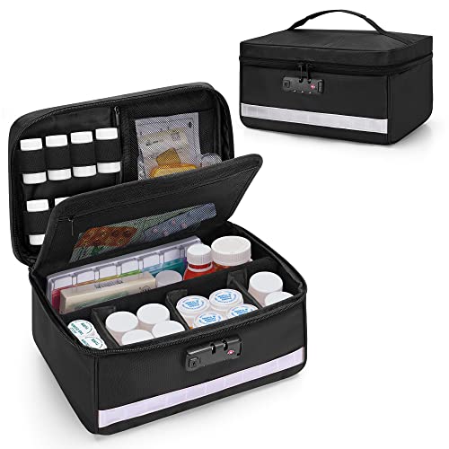 Damero Locking Pill Bottle Organizer with Inner Dividers Medicine Storage and Organizer Bag Combination Lock for Medicine Vitamins and Medical Supplies Black - Image 2