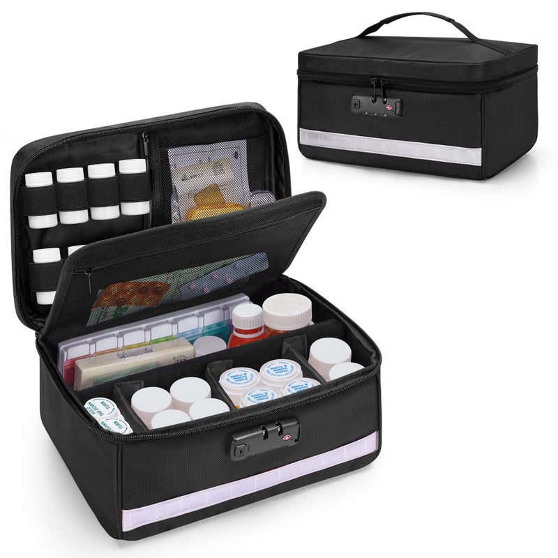 Damero Locking Pill Bottle Organizer with Inner Dividers Medicine Storage and Organizer Bag Combination Lock for Medicine Vitamins and Medical Supplies Black - Image 3