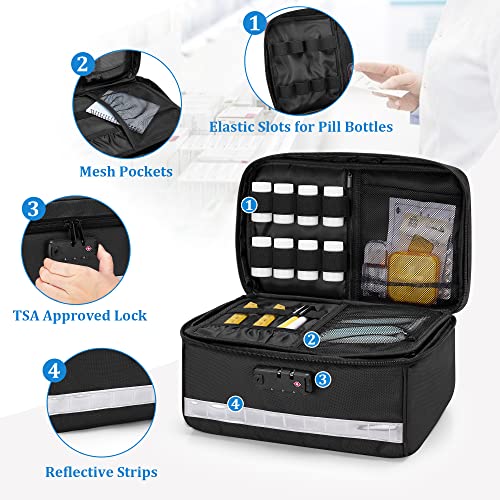 Damero Locking Pill Bottle Organizer with Inner Dividers Medicine Storage and Organizer Bag Combination Lock for Medicine Vitamins and Medical Supplies Black - Image 5