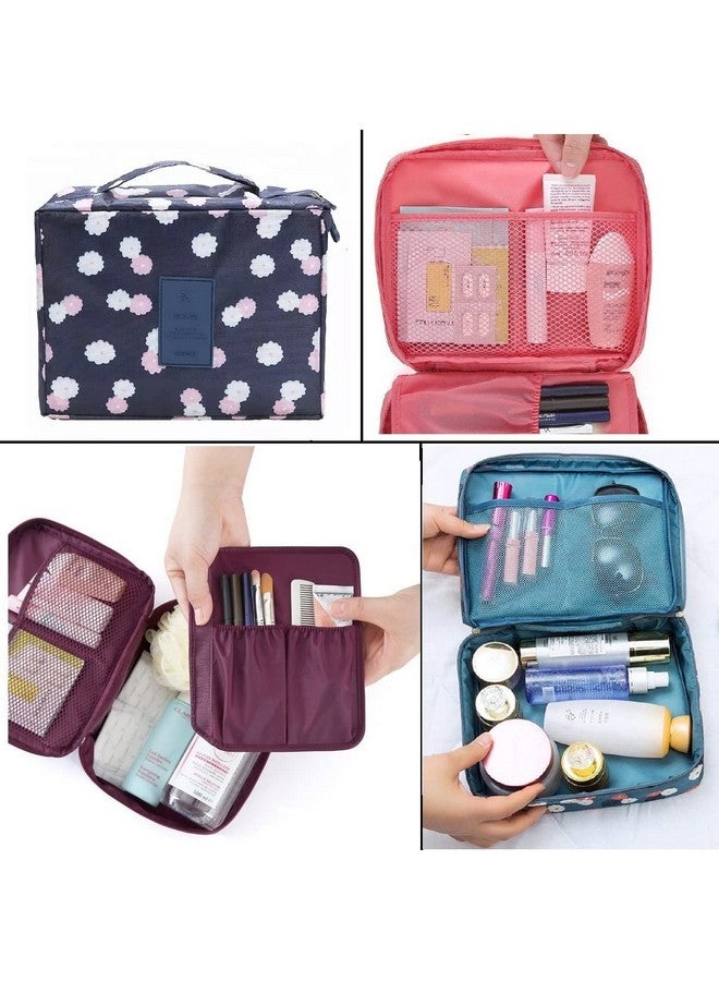 Flywind Multipurpose Travel Cosmetic Makeup Pouch | Multi Pockets Toiletry Bags & Travelling Pouches for Girls | Inner Ware Storage Organizer & Wash Bag for Women (Navy Flower) - Image 5