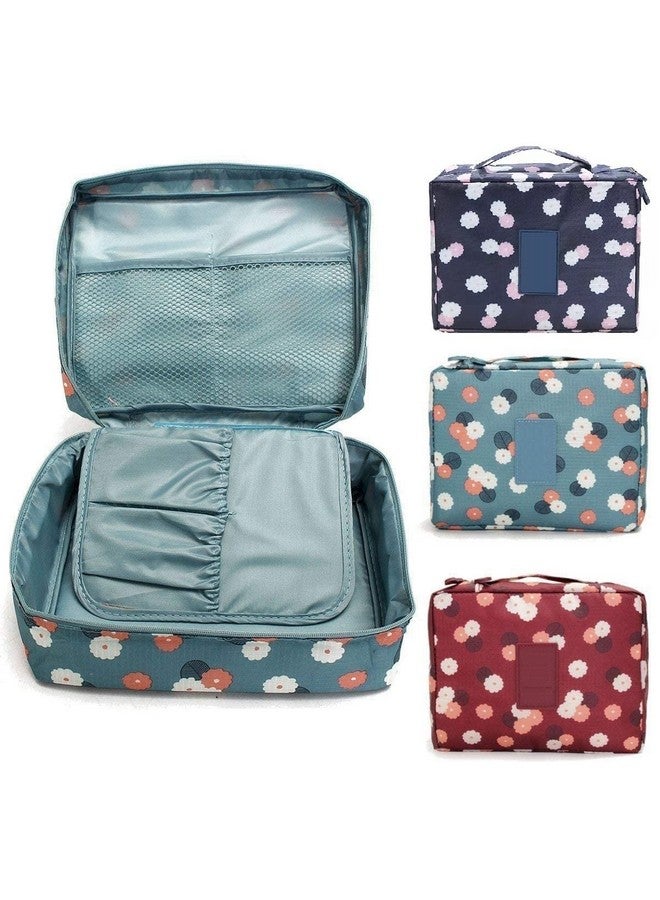 Flywind Multipurpose Travel Cosmetic Makeup Pouch | Multi Pockets Toiletry Bags & Travelling Pouches for Girls | Inner Ware Storage Organizer & Wash Bag for Women (Navy Flower) - Image 4
