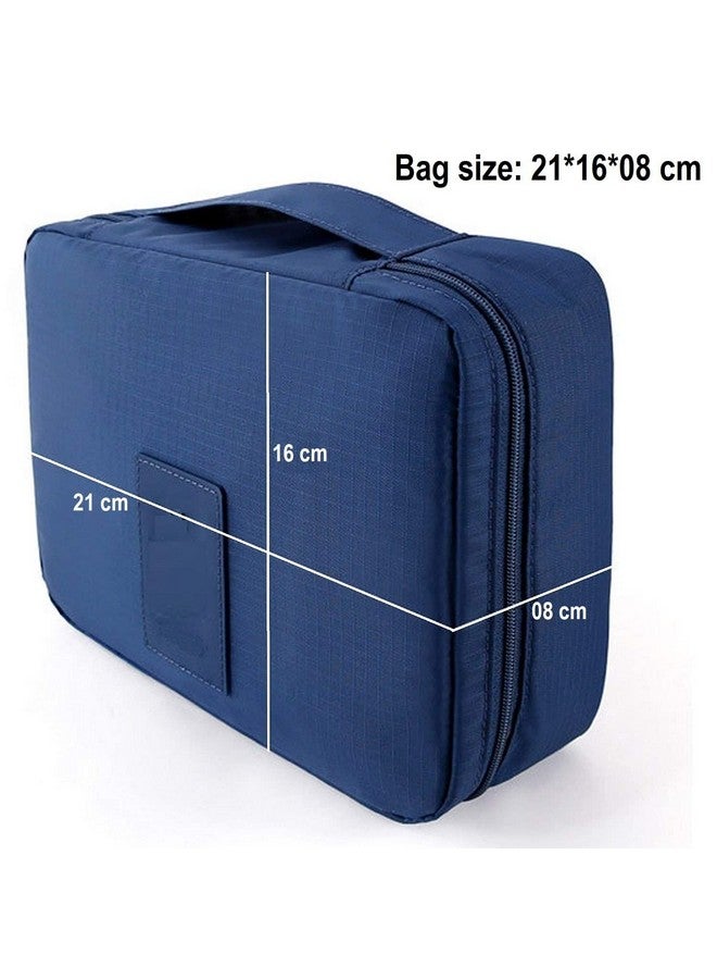 Flywind Multipurpose Travel Cosmetic Makeup Pouch | Multi Pockets Toiletry Bags & Travelling Pouches for Girls | Inner Ware Storage Organizer & Wash Bag for Women (Navy Flower) - Image 2