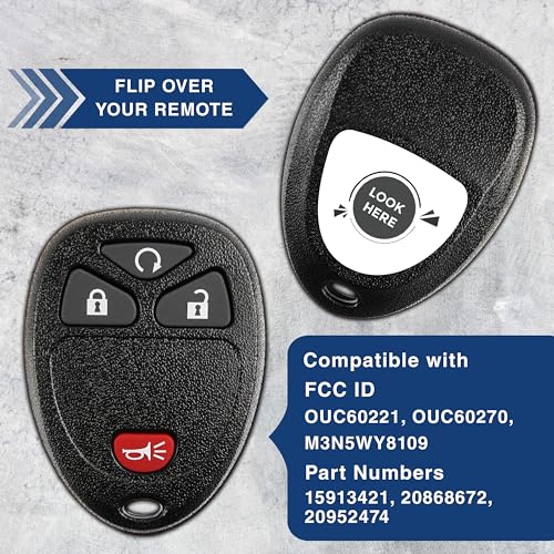 KeylessOption Key Fob Replacement for 2007 2008 2009 2010 2011 2012 2013 2014 2015 2016 2017 Buick Cadillac Chevrolet Chevy GMC Pontiac Saturn Remote, 4-Button 15913421, Locksmith Required 2011+ - Image 4