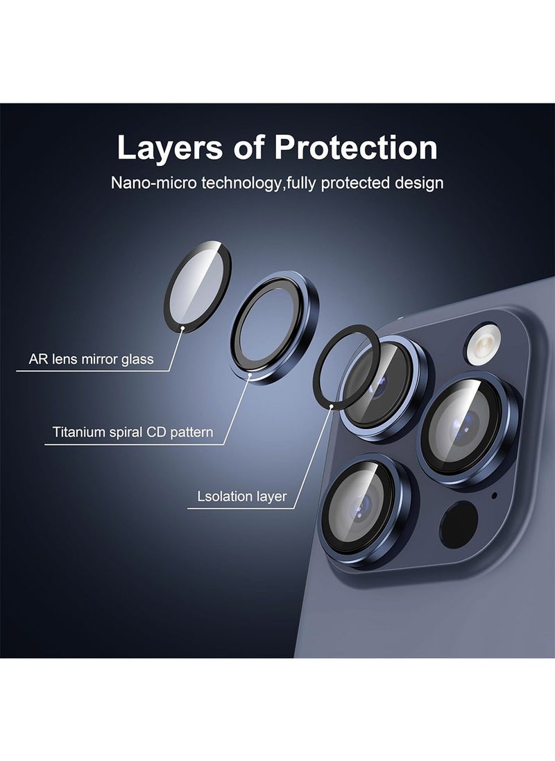 Generic Camera Lens Protector for iPhone 15 Pro 6.1-Inch and iPhone 15 Pro Max 6.7-Inch, 9H Tempered Glass Metal Individual Ring Cover, HD Clear, 3-Pieces Dark Blue  - Image 3