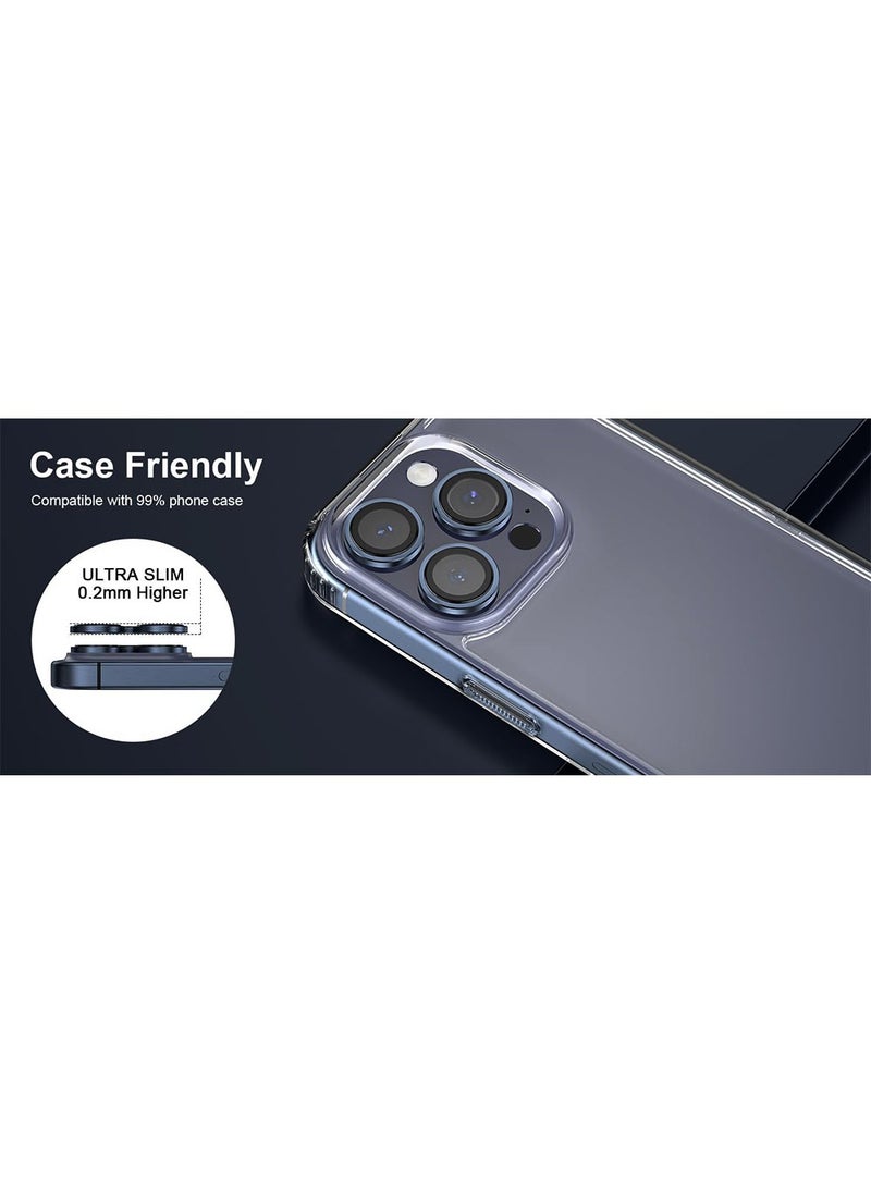 Generic Camera Lens Protector for iPhone 15 Pro 6.1-Inch and iPhone 15 Pro Max 6.7-Inch, 9H Tempered Glass Metal Individual Ring Cover, HD Clear, 3-Pieces Dark Blue  - Image 5