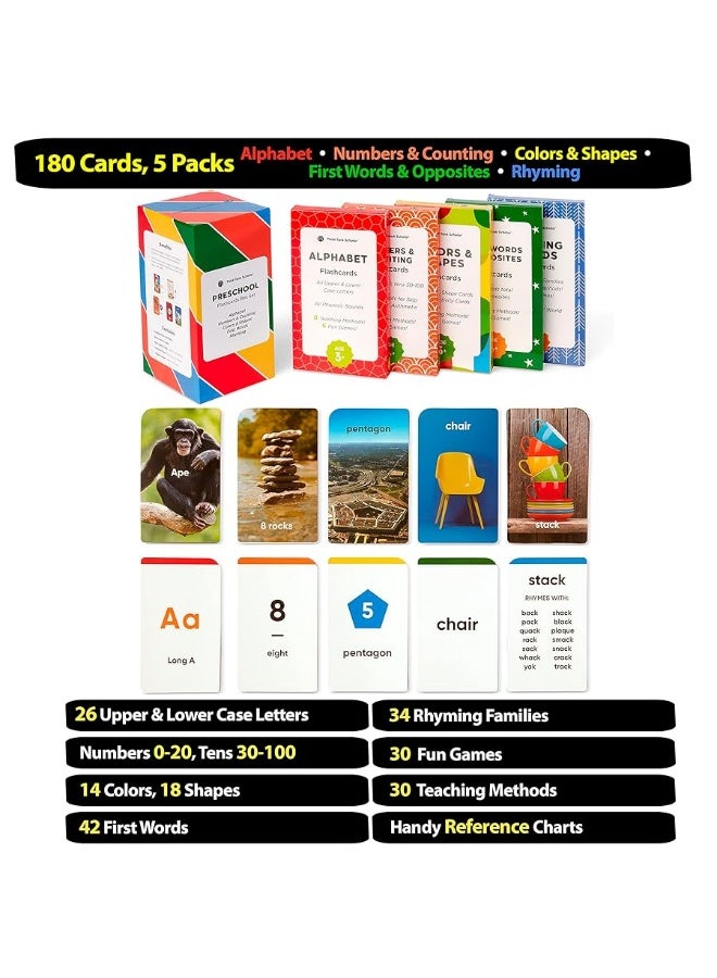 Think Tank Scholar Think Tank Scholar Flash Cards for Preschool, Pre K and Kindergarten Set of 5, 180 Cards - Learn Alphabets, Colors, Number, Shapes Animals & Sight Words - Educational Flashcards for Kids 2-5 Years  - Image 5