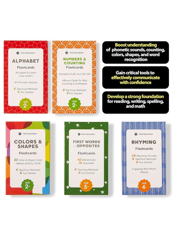 Think Tank Scholar Think Tank Scholar Flash Cards for Preschool, Pre K and Kindergarten Set of 5, 180 Cards - Learn Alphabets, Colors, Number, Shapes Animals & Sight Words - Educational Flashcards for Kids 2-5 Years  - Image 4