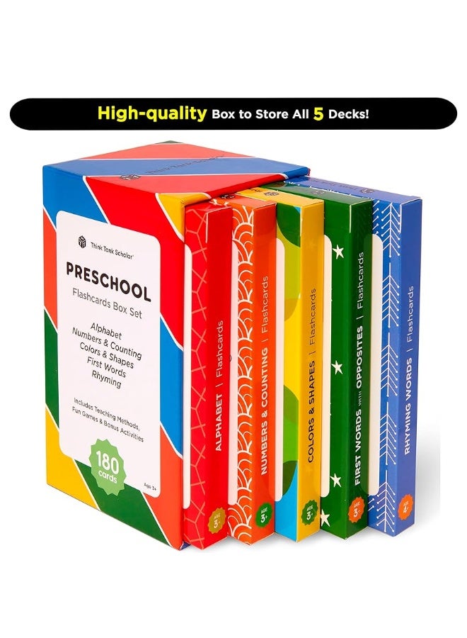 Think Tank Scholar Think Tank Scholar Flash Cards for Preschool, Pre K and Kindergarten Set of 5, 180 Cards - Learn Alphabets, Colors, Number, Shapes Animals & Sight Words - Educational Flashcards for Kids 2-5 Years  - Image 1