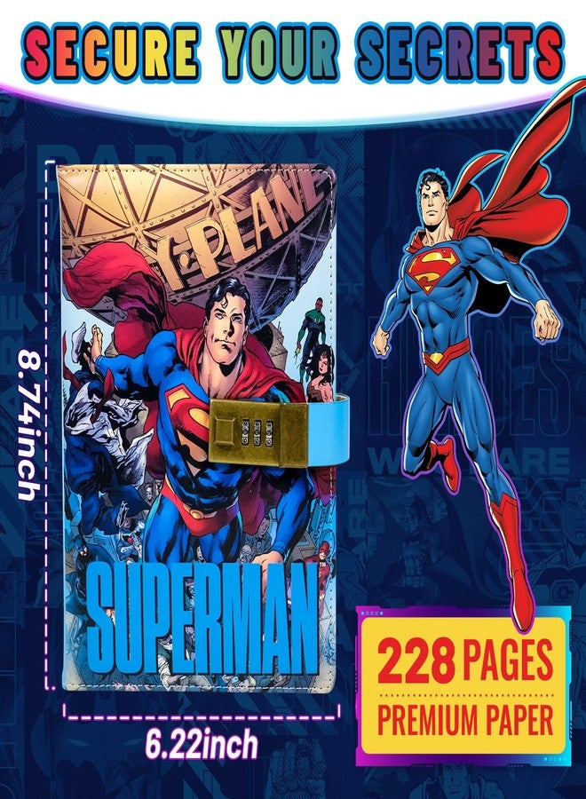 CoCube+ Superman Superhero Diary with Lock - Comic-Inspired PU Leather Notebook Journal with Lock 228 Pages - Superman Locked Diary Planner Organizer for Boys, Girls, Teens, Fans, School or Gift Use - Image 2
