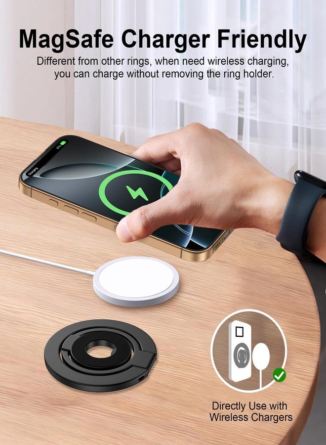 AILKIN Phone Ring Holder Grip with Dual-Side Magnets, Universal Magnetic Kickstand Stand, Wireless Charging Friendly, Foldable for iPhone 17 Pro Max, Samsung, Case, Desk, Car Mount, MagSafe Compatible-Black - Image 4