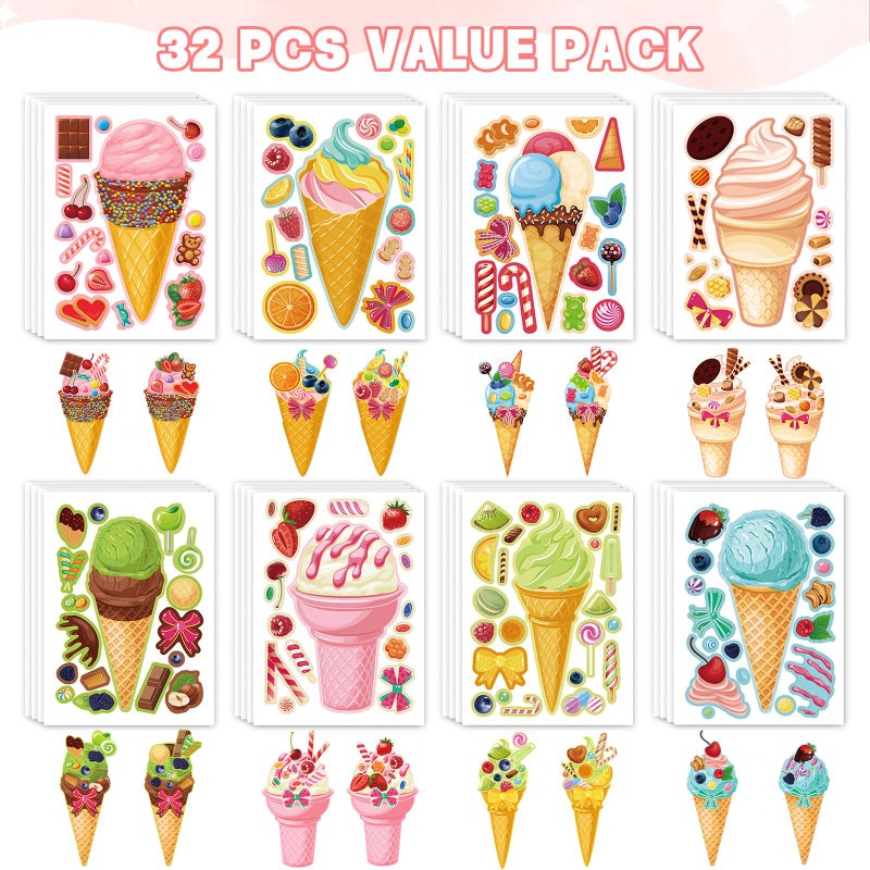 Ozepao 32 Sheets Ice Cream Stickers For Kids  Make A Face Stickers For Party Decorations  Party Favors Craft Supplies - Image 2