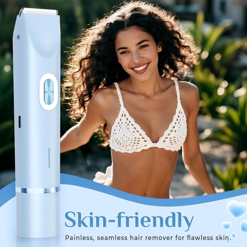 Mpotmiy 2025 New 2-in-1 Electric Bikini Trimmer for Women - Dual Head Electric Razor,Waterproof Painless Bikini Shaver, Pubic Hair Trimmer for Private Area & Body Hair, Blue - Image 2