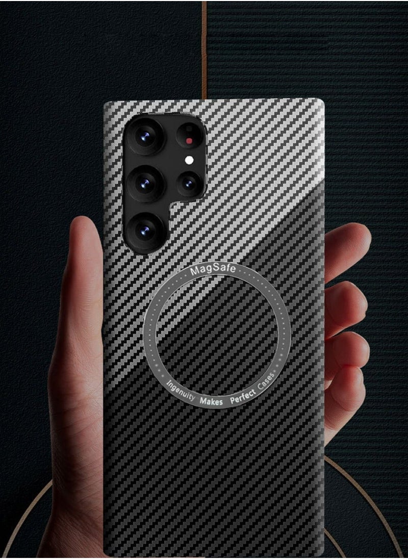 TEAM LUXURY Carbon Fiber Case Cover for Samsung S23 Ultra 5G, Compatible with Ma-g-safe - Texture Ultra Thin Fashion Ultra Touch Feel Minimalist Anti-Scratch Anti-Shock Case for S23 Ultra  - Image 2