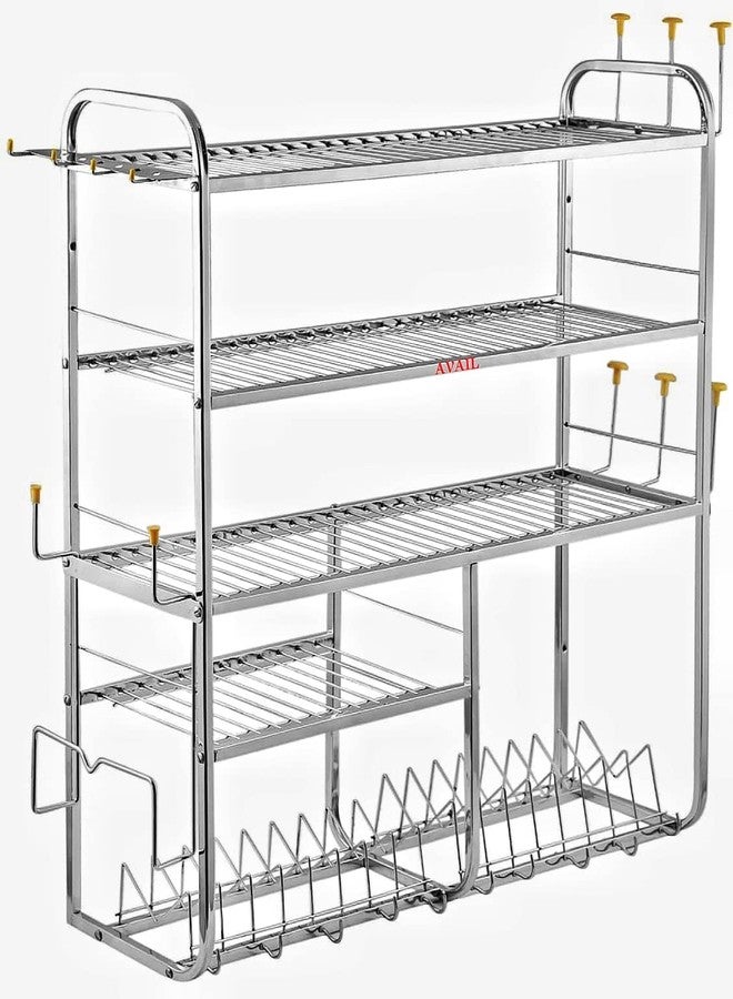AVAIL Stainless Steel 5 Shelf Wall Mount Kitchen Racks | Dish Rack with Cutlery and Plate Kitchen Stand | Modular Kitchen Bartan Stand (31X30 Inches) - Image 4