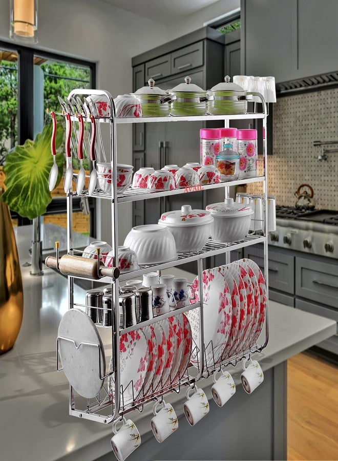 AVAIL Stainless Steel 5 Shelf Wall Mount Kitchen Racks | Dish Rack with Cutlery and Plate Kitchen Stand | Modular Kitchen Bartan Stand (31X30 Inches) - Image 5